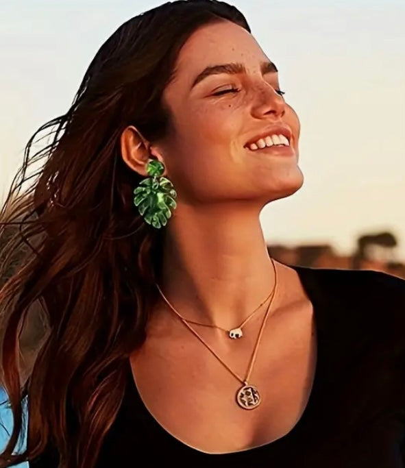 Vintage Boho Green Leaf Earrings