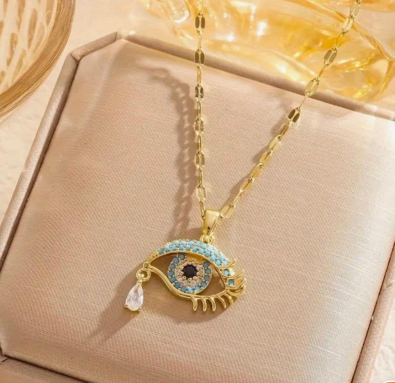 Evil Eye tear drop necklace