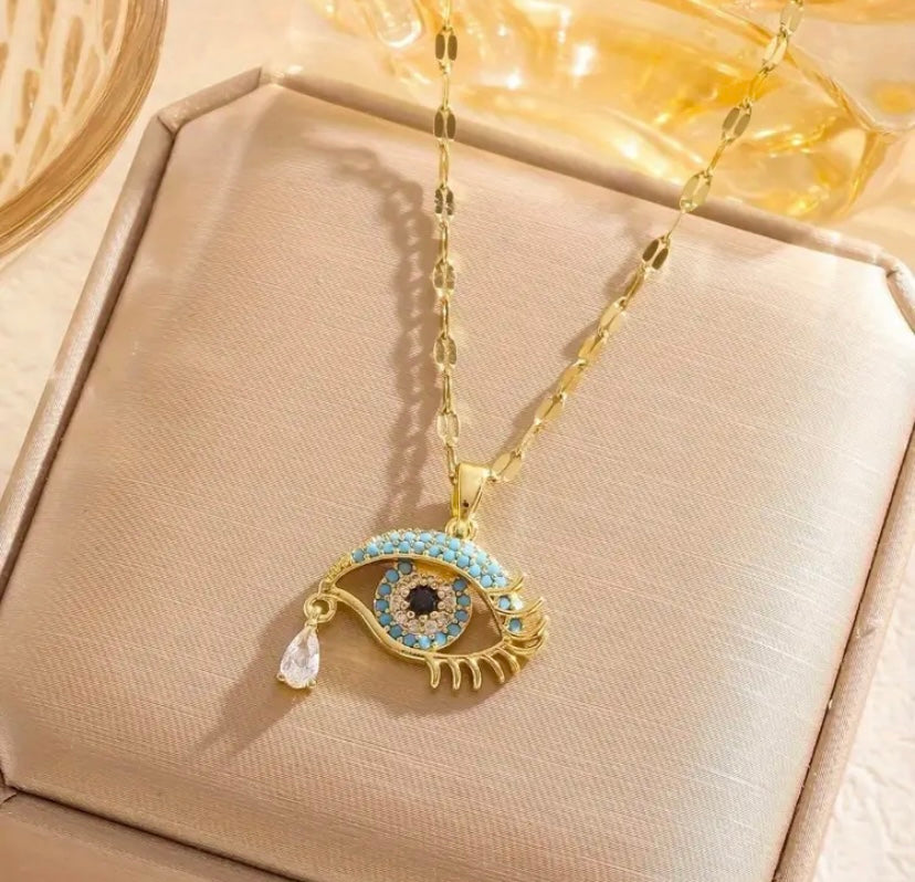 Evil Eye tear drop necklace