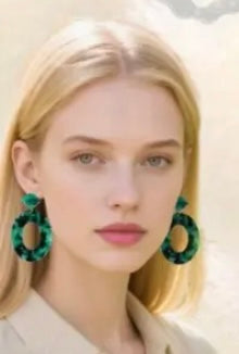 Resin Green Circle Earrings