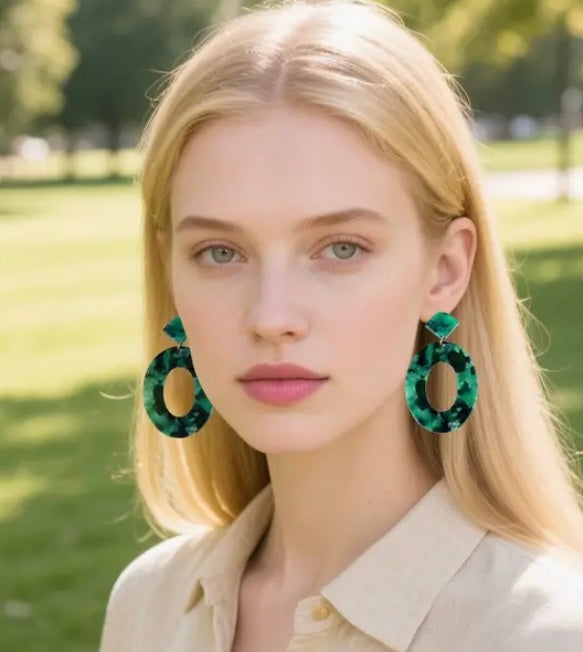Resin Green Circle Earrings