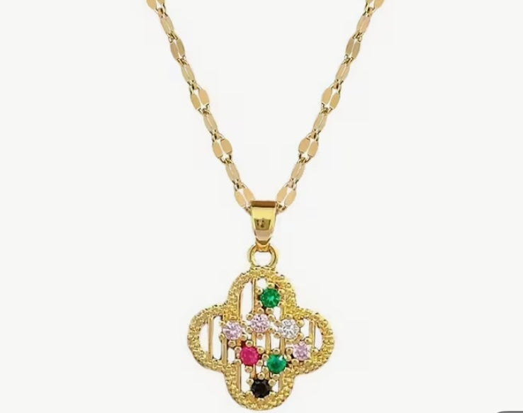 Clover micro-inlaid titanium steel necklace
