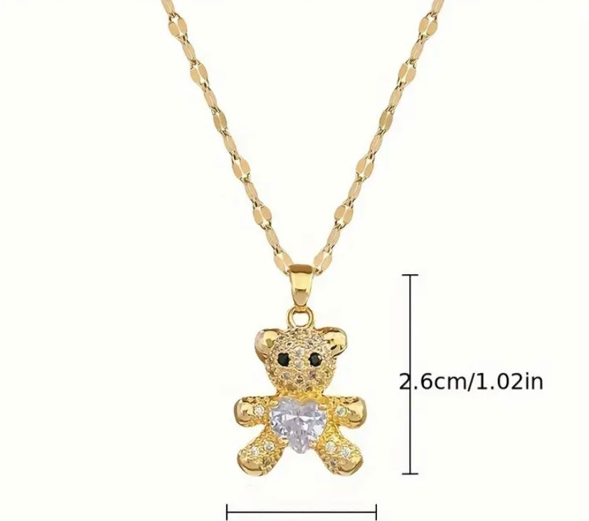 Crystal Heart Bear Necklace
