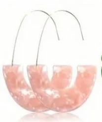 Metal Pink Resin Hoop Earrings