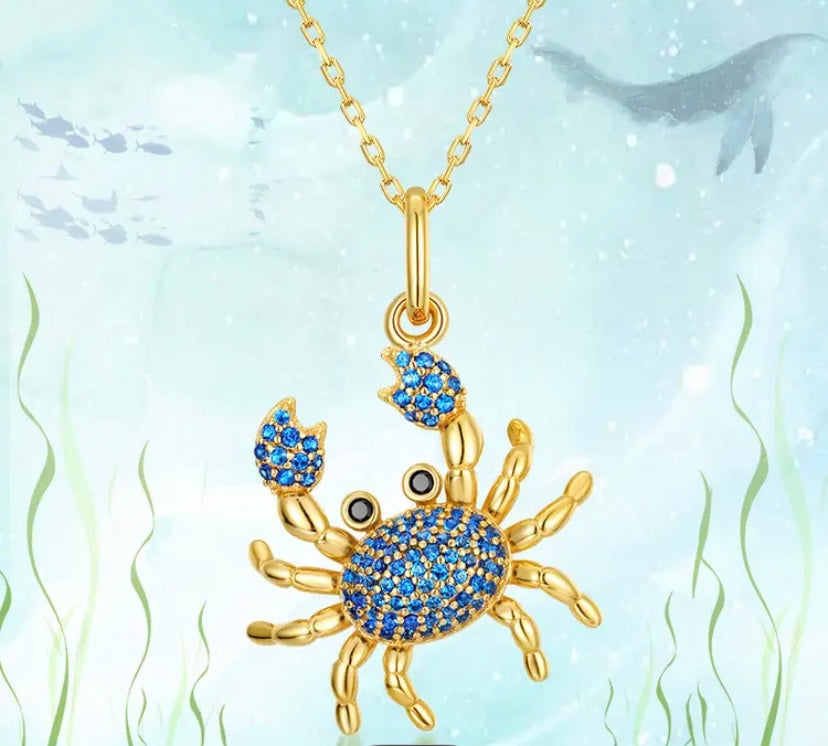 Blue crab chain necklace