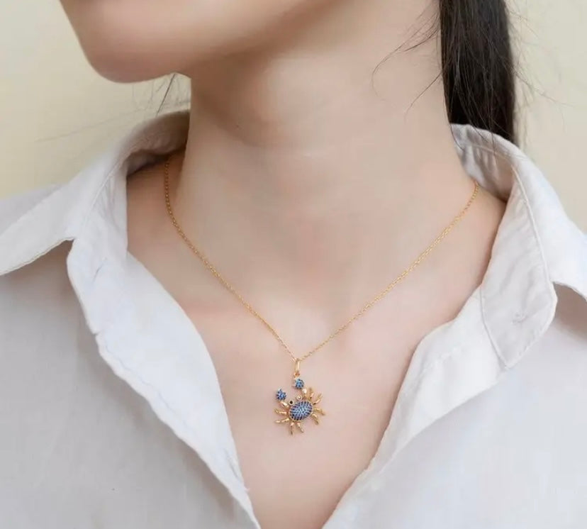 Blue crab chain necklace